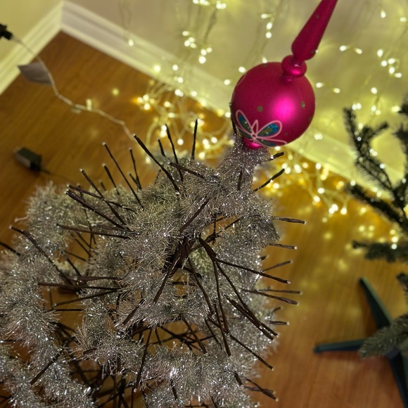 Christmas Tree Top Bright Pink Holiday Ornament with Floral Design - Picture 10 of 14